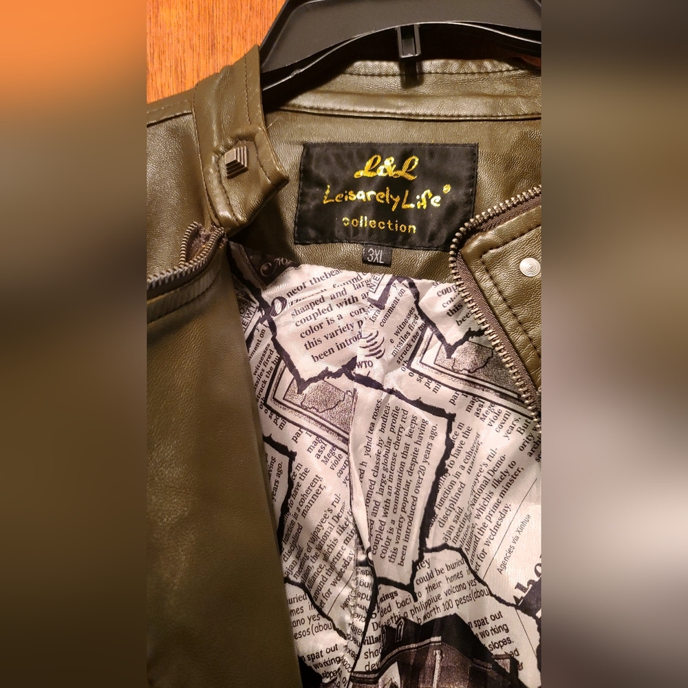 L&L Leisarely Life Collection Olive green Studded lined vegan leather jacket SzM - Picture 4 of 15